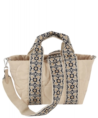 Quilted Nylon Top Handle Satchel LHU479 BEIGE